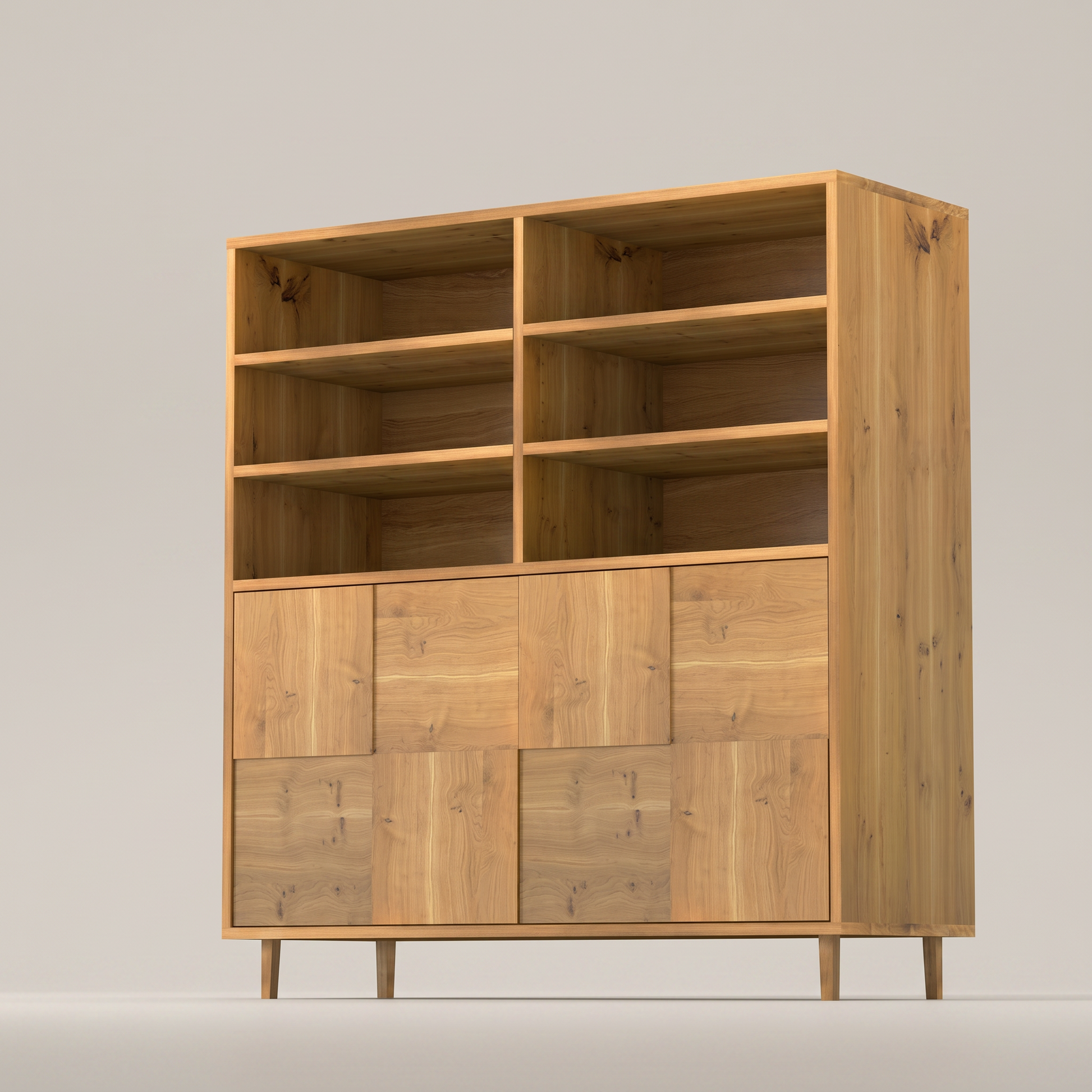 Moderner Highboard aus rustikaler Eiche, natur geölt, mit Mosaik-Design, 120cm breit, von Wildwuchs-Möbel.