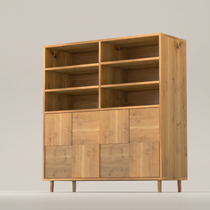 Moderner Highboard aus rustikaler Eiche, natur geölt, mit Mosaik-Design, 120cm breit, von Wildwuchs-Möbel.