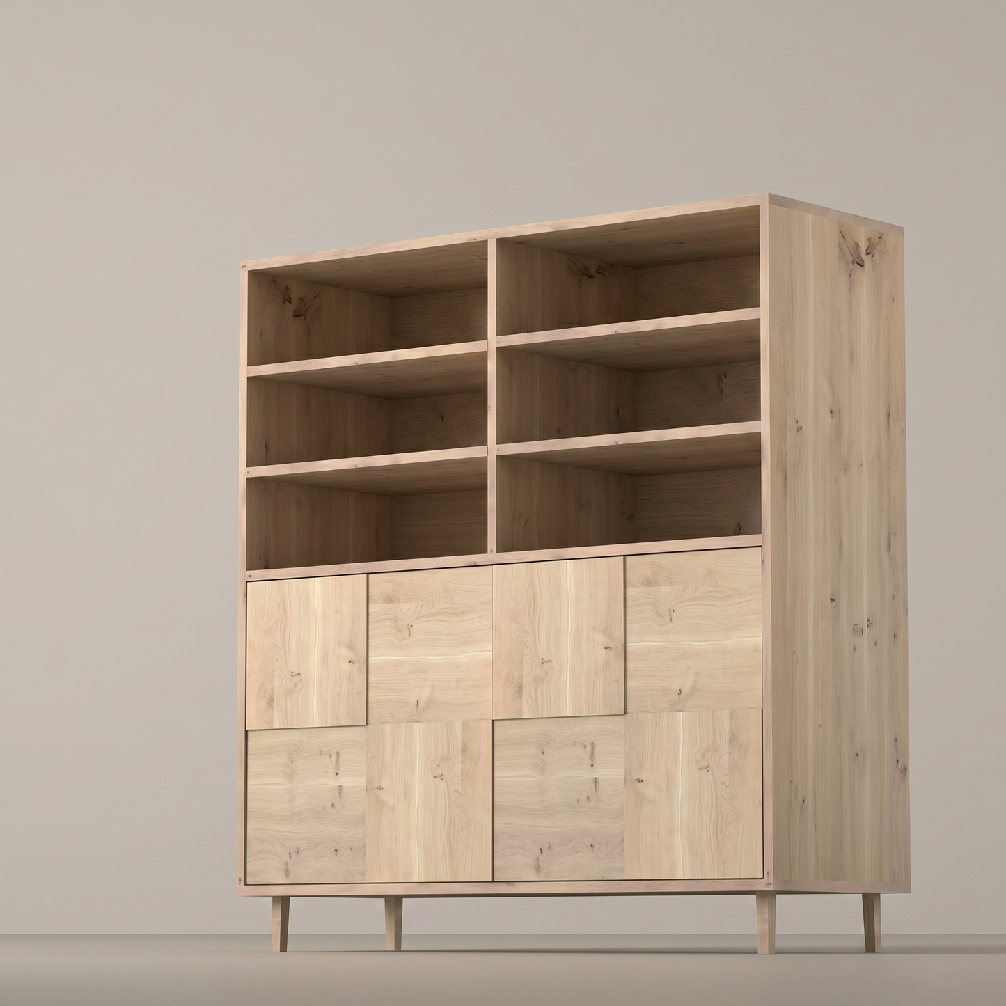 Rustikaler Eiche Highboard von Wildwuchs-Möbel mit Mosaik-Design, 120 cm breit, sichtbar geölt und stilvoll modern.