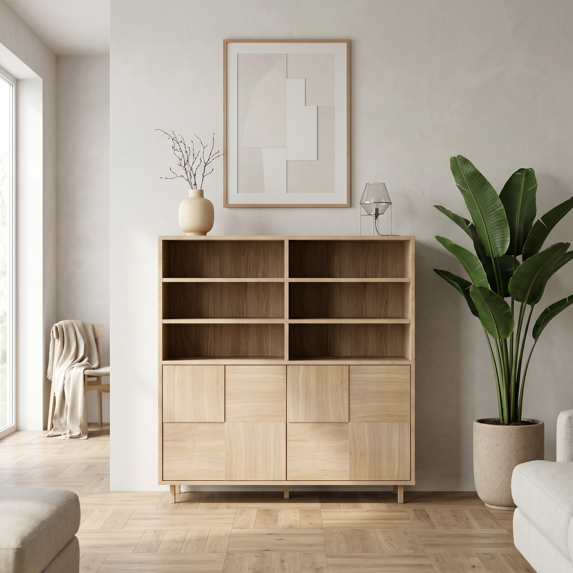 Eiche Highboard Wildwuchs-Möbel, 120cm, versiegelt, mit Mosaik-Design, elegantes Möbelstück mit sichtbarer Holzstruktur