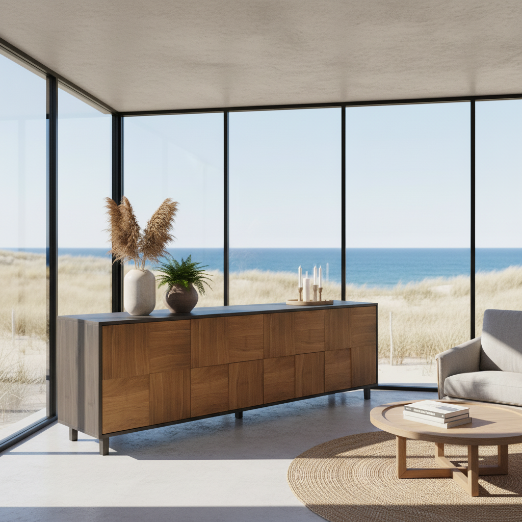 Eichen-Sideboard "Mosaik" von Wildwuchs-Möbel, natur/Schwarz geölt, 240 cm lang, modernes Design, hochwertige Holzoptik