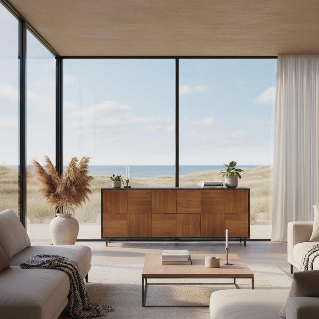 Eiche Sideboard "Mosaik" von Wildwuchs-Möbel, natur und schwarz geölt, 180cm breit, modernes Design, stabile Holzoptik