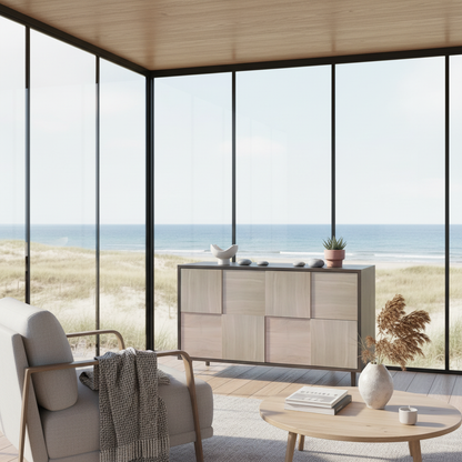 Schwarz-weiß geöltes Sideboard "Mosaik" von Wildwuchs-Möbel aus Eiche, 120 cm breit, modernes Möbelstück mit eleganter Oberfläche