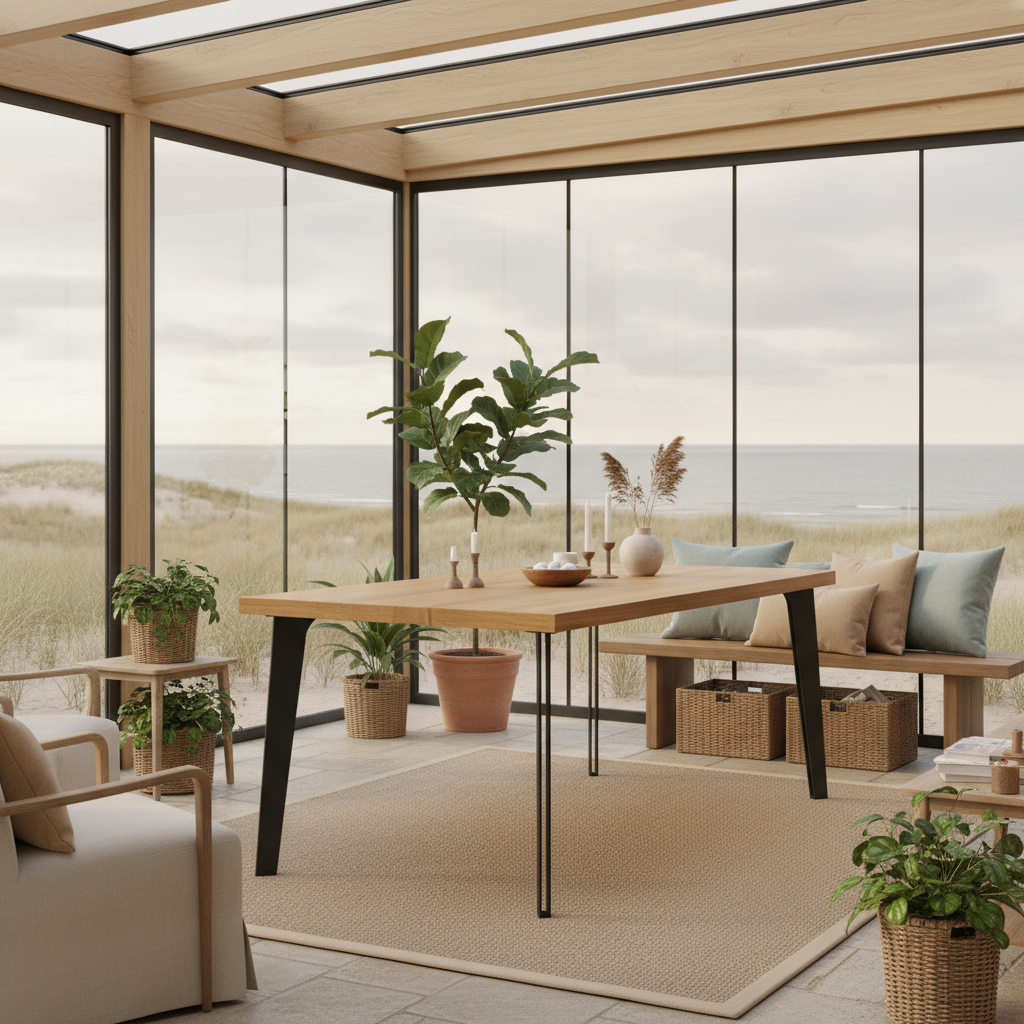 Premium natural oak dining table by Wildwuchs-Möbel with hollow steel legs, showcasing a sleek and sturdy design.