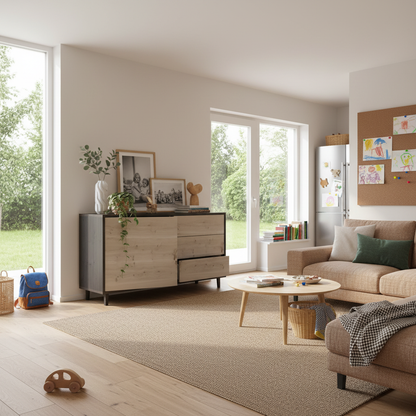 Schwarzes und weiß geöltes Sideboard "schmale Fuge" aus Eiche Rustikal von Wildwuchs-Möbel, 120 cm breit, modernes Design.