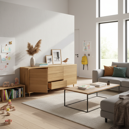 Premium natural oiled oak sideboard "schmale Fuge" by Wildwuchs-Möbel, showcasing a sleek 180cm design.