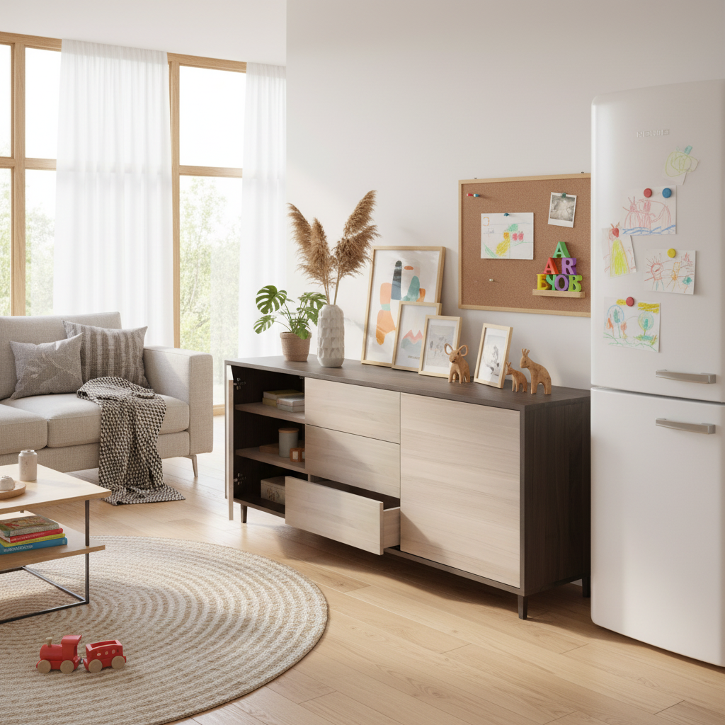 Sideboard "schmale Fuge" by Wildwuchs-Möbel in black and white, showcasing premium oak finish and sleek 180cm design.