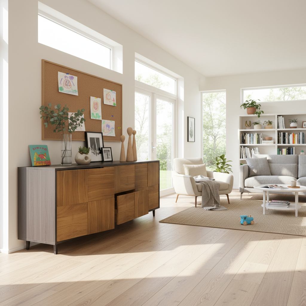 Modernes Sideboard "Mosaik" aus Eiche, natur/Schwarz geölt, 180cm, von Wildwuchs-Möbel, mit stilvollem Design