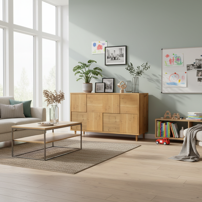 Rustic oak sideboard "Mosaik" by Wildwuchs-Möbel, 120cm, featuring a natural oil finish and modern design.