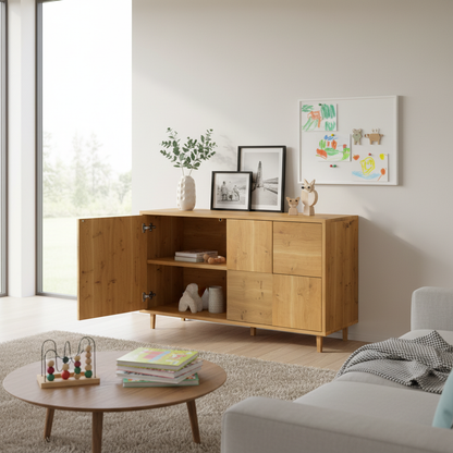 Rustic oak sideboard "Mosaik" by Wildwuchs-Möbel, 120cm, featuring a natural oil finish and modern design.