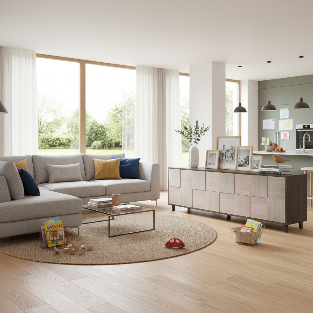 Modernes Sideboard "Mosaik" von Wildwuchs-Möbel in Eiche Premium, schwarz/weiß geölt, 240cm breit, stilvolle Aufbewahrung.