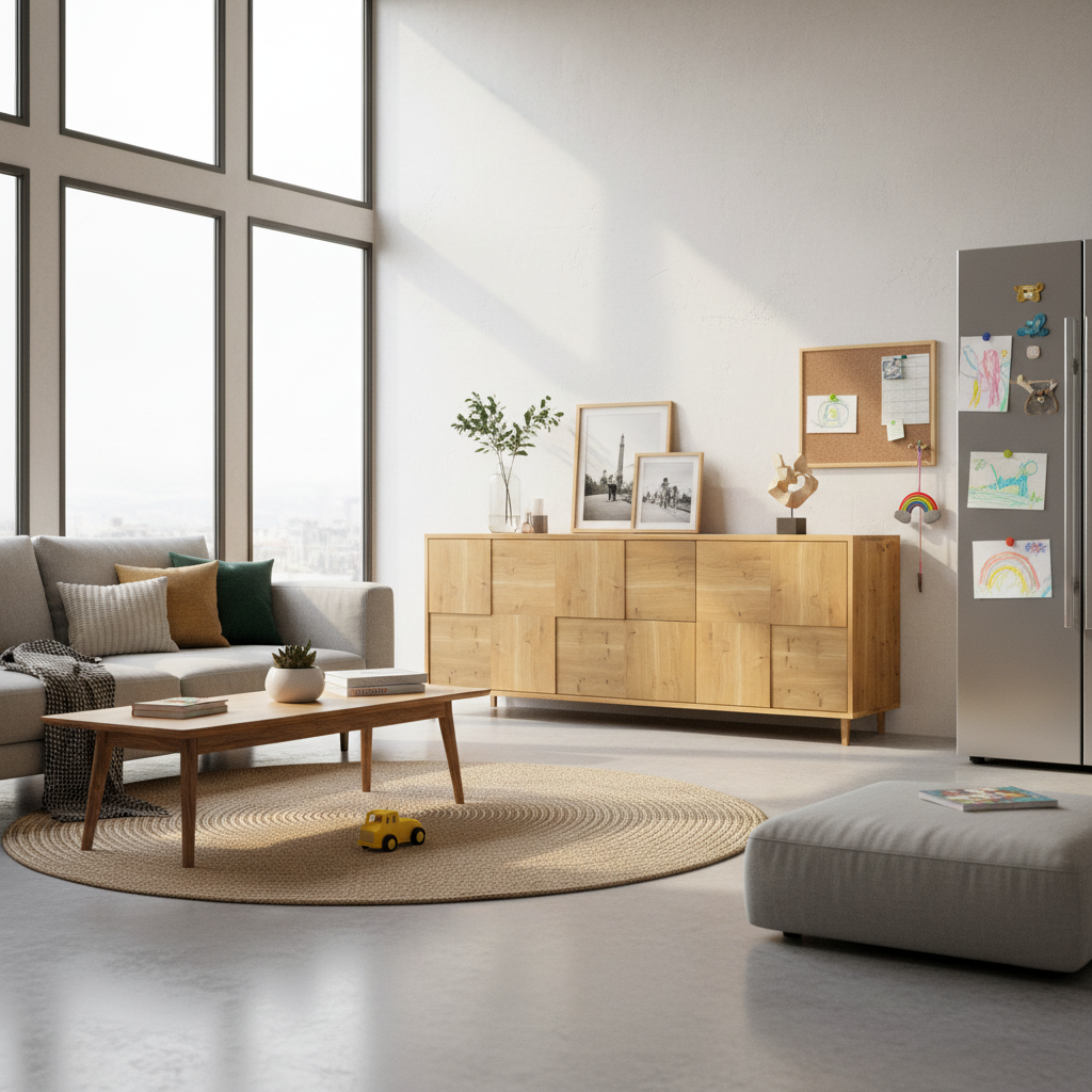 Modernes Eichen-Sideboard "Mosaik" von Wildwuchs-Möbel, rustikale Naturöl-Farbe, 180cm breit, klare Linien und natürliche Optik