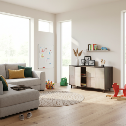 Modernes Sideboard Mosaik aus Eiche, schwarz-weiß geölt, 120cm, mit stilvollem Design und klaren Linien, von Wildwuchs-Möbel