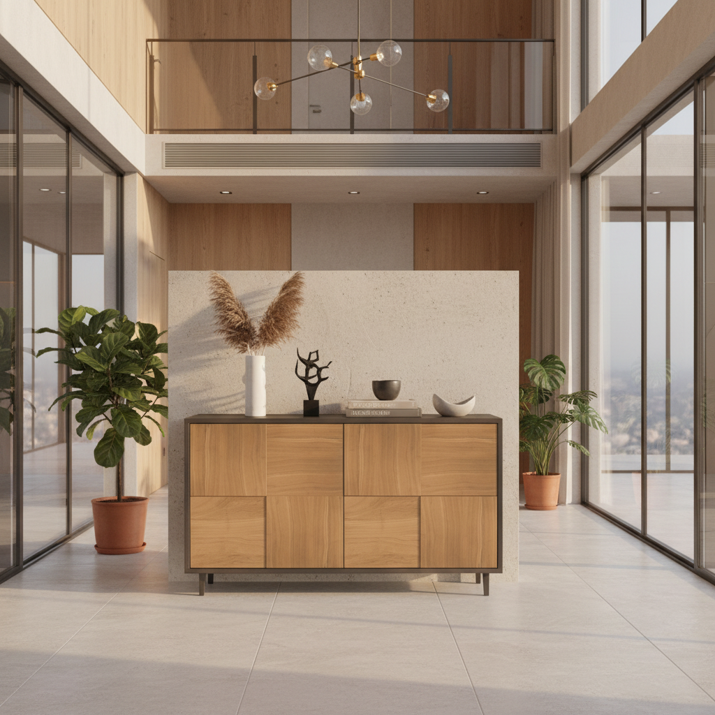 Moderner Wildwuchs-Möbel Sideboard "Mosaik" aus Eiche, Natur/Schwarz geölt, 120 cm, stilvoll und funktional.