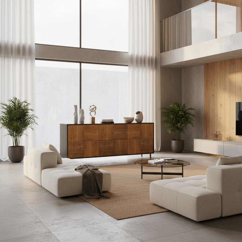 Moderner Sideboard "Mosaik" aus Eiche Rustikal von Wildwuchs-Möbel, Natur- und Schwarz geölt, 180 cm breit, stilvoll und funktional