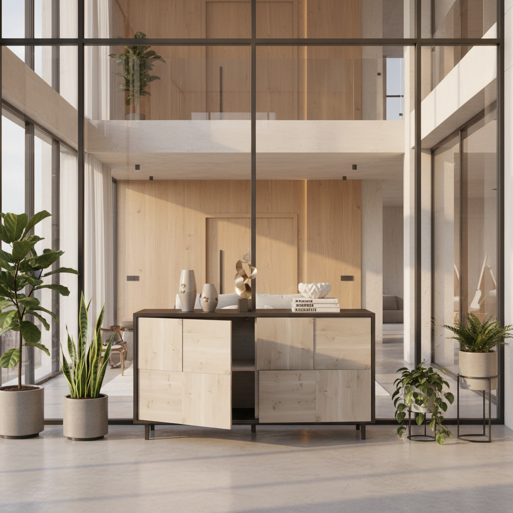 Modernes Sideboard "Mosaik" aus rustikaler Eiche, schwarz/weiß geölt, 120cm breit, von Wildwuchs-Möbel, sichtbare Holzstruktur