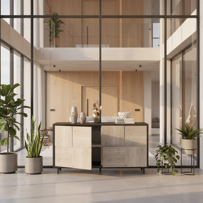 Modernes Sideboard "Mosaik" aus rustikaler Eiche, schwarz/weiß geölt, 120cm breit, von Wildwuchs-Möbel, sichtbare Holzstruktur