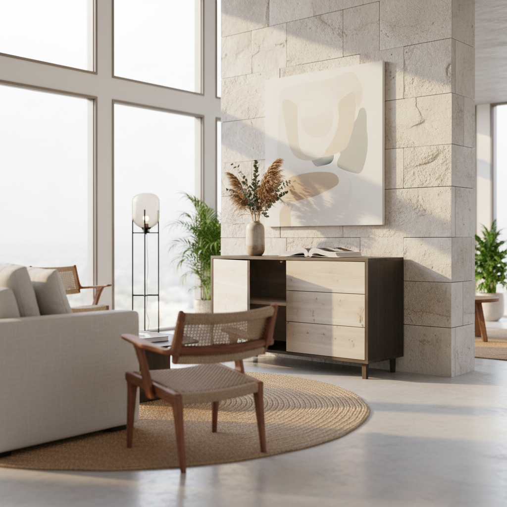 Modernes Eichen-Sideboard "schmale Fuge" von Wildwuchs-Möbel, schwarz/weiß geölt, 120cm breit, hochwertig verarbeitet.