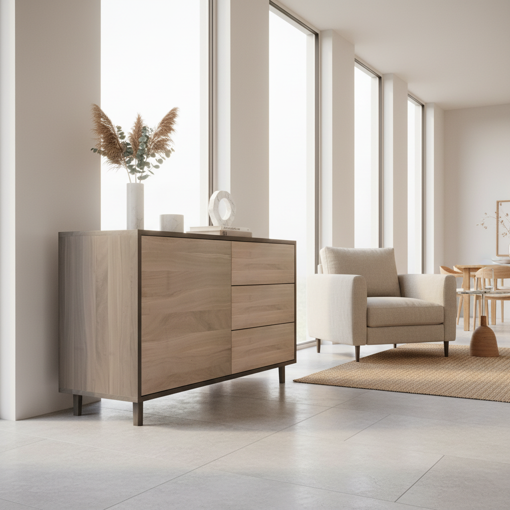 Hochwertiges Sideboard "schmale Fuge" von Wildwuchs-Möbel aus Eiche, schwarz/weiß geölt, 120cm breit, modernes Design.