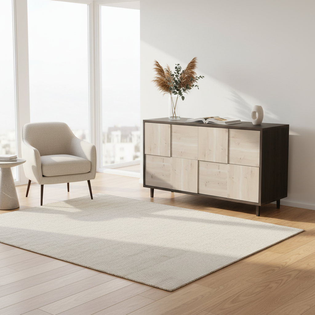 Hochwertiges Sideboard "Mosaik" aus rustikaler Eiche in Schwarz und Weiß geölt, modernes Design, 120 cm breit, von Wildwuchs-Möbel