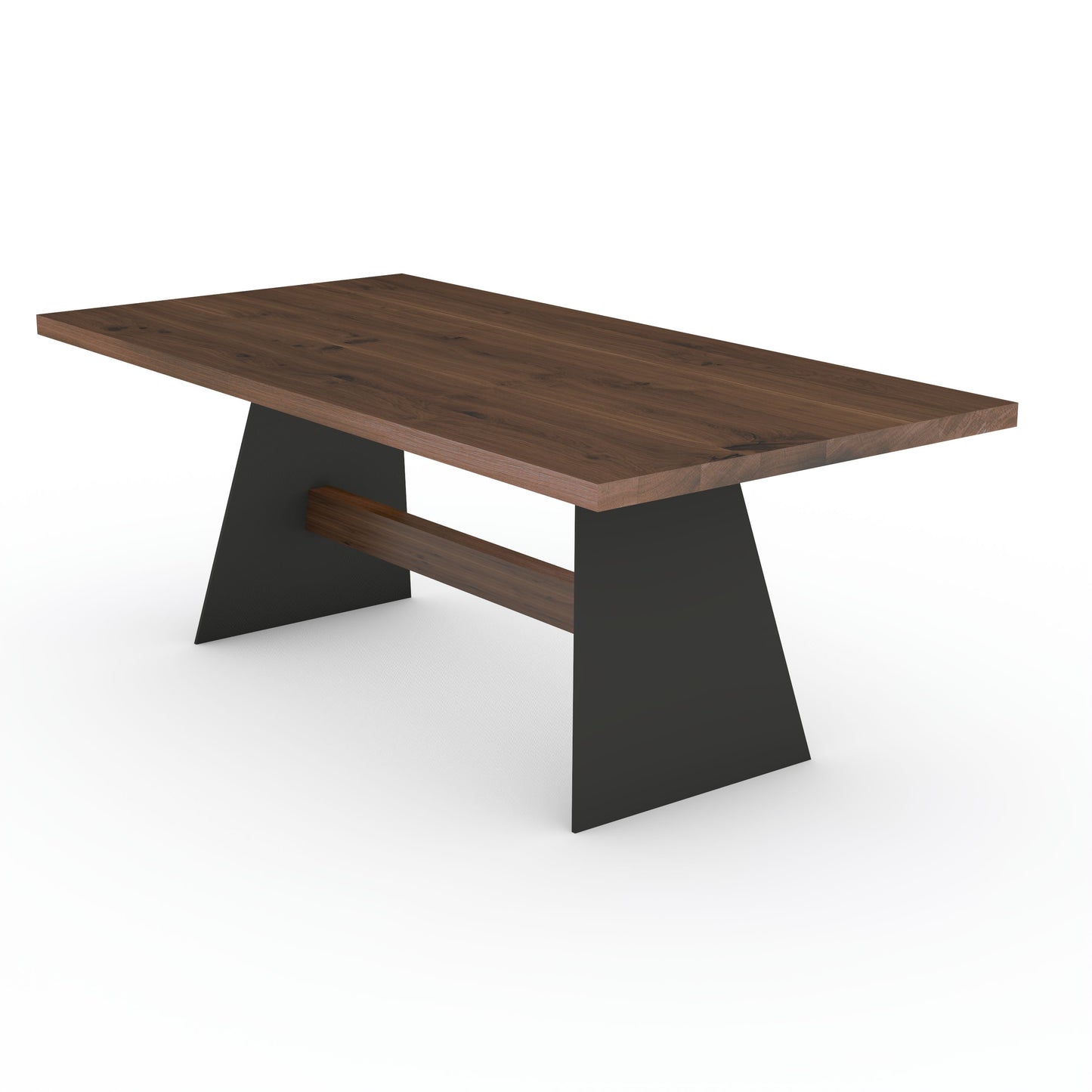 Rustic brown oak dining table by Wildwuchs-Möbel with a sturdy wooden and steel crossbeam base.