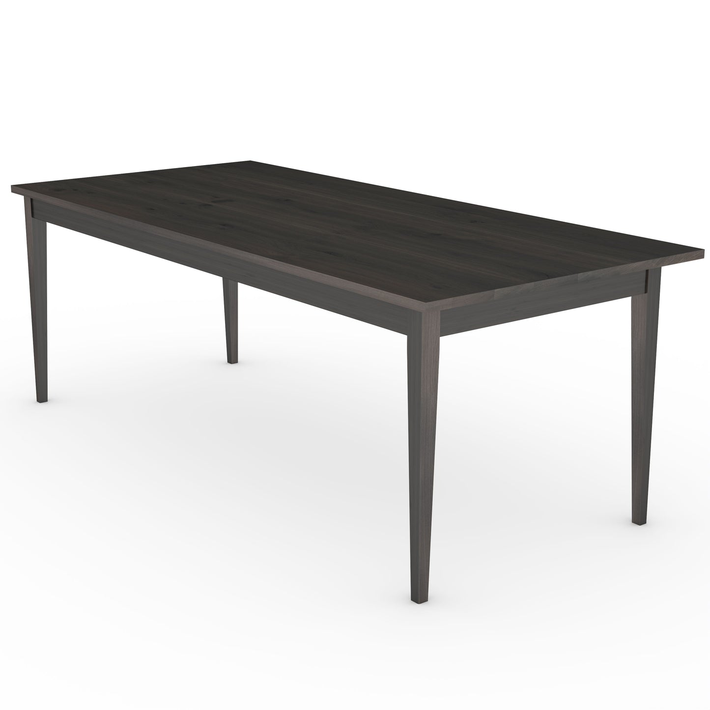 Rustikaler Esstisch aus Eiche mit schwarzer Ölung und schlankem Holzfuß von Wildwuchs-Möbel, naturbelassenes Design.