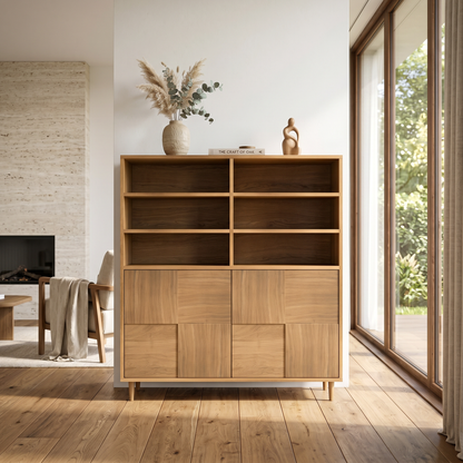Hochwertiges Eiche Highboard mit Mosaik-Design, natur geölt, 120 cm breit, Wildwuchs-Möbel, modernes Möbelstück