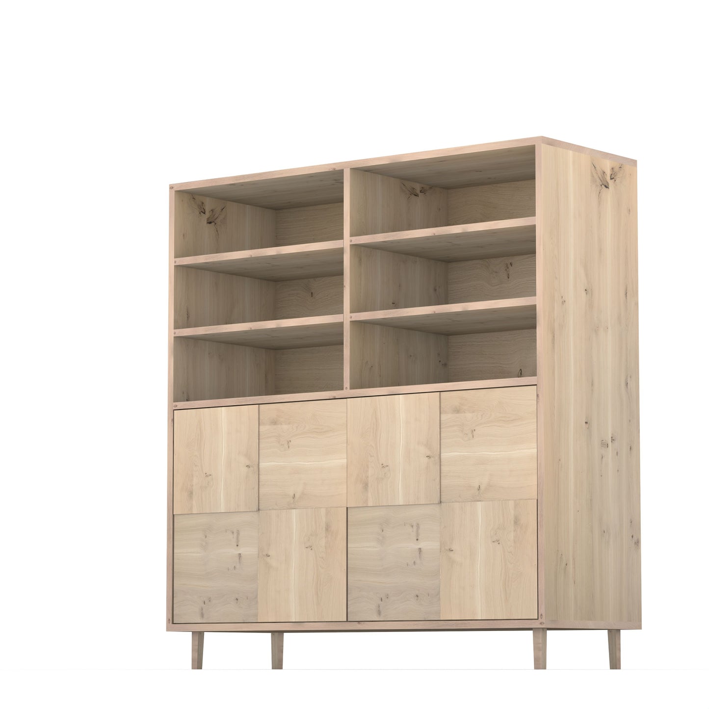 Rustikaler Eichen-Highboard von Wildwuchs-Möbel mit Mosaik-Design, 120 cm breit, sichtbar geölt und modern gestaltet.