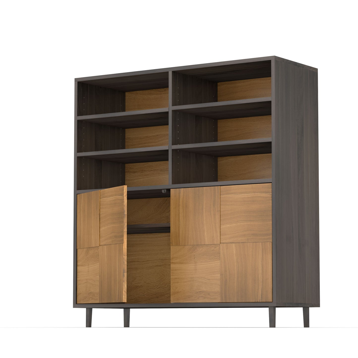 Hochschrank aus Eiche mit Mosaik-Design, natur und schwarz geölt, 120cm breit, hochwertiger Wildwuchs-Möbel Highboard