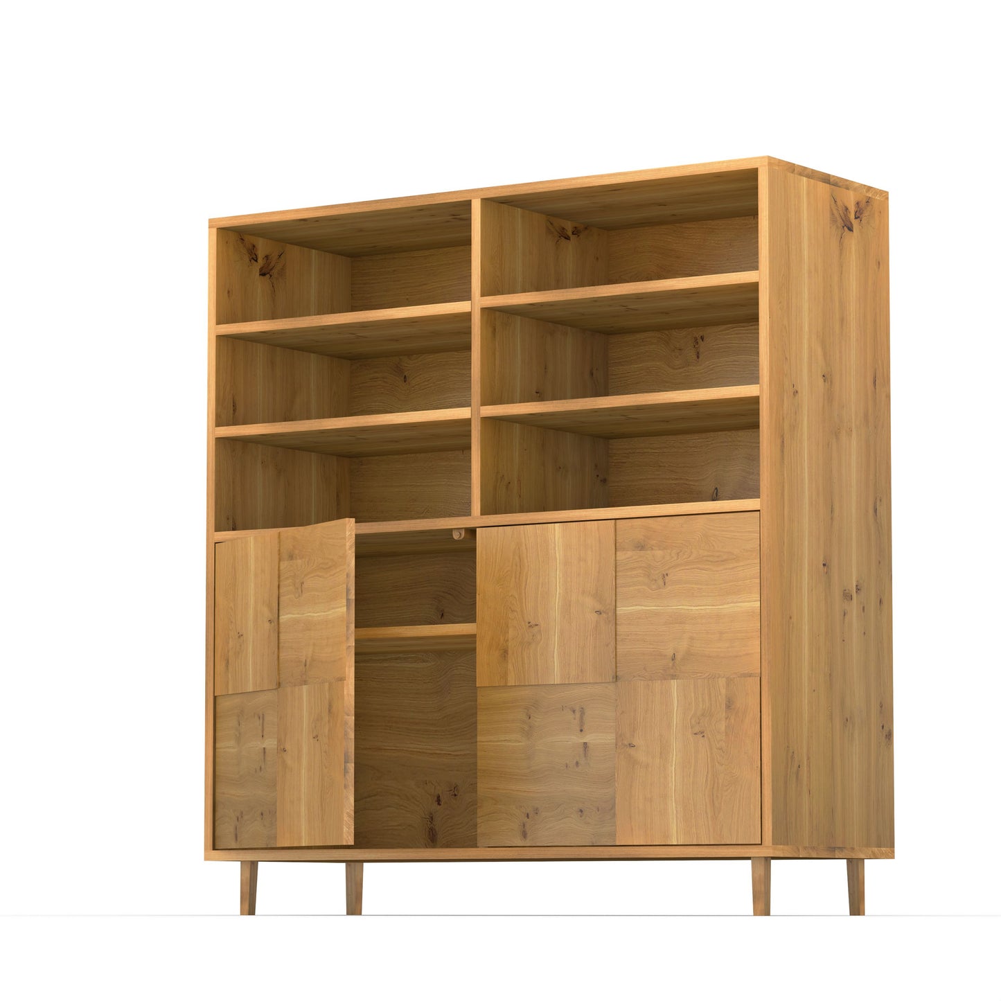 Rustikaler Eiche Highboard von Wildwuchs-Möbel mit Mosaik-Design, naturgeölt, 120 cm breit, Holzoptik und stilvolle Oberfläche