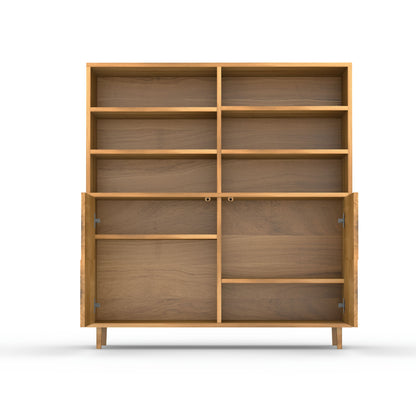 Hochschrank aus Eiche mit Mosaik-Design, natur geölt, 120cm breit, Wildwuchs-Möbel, offenes Design mit sichtbaren Fächern.