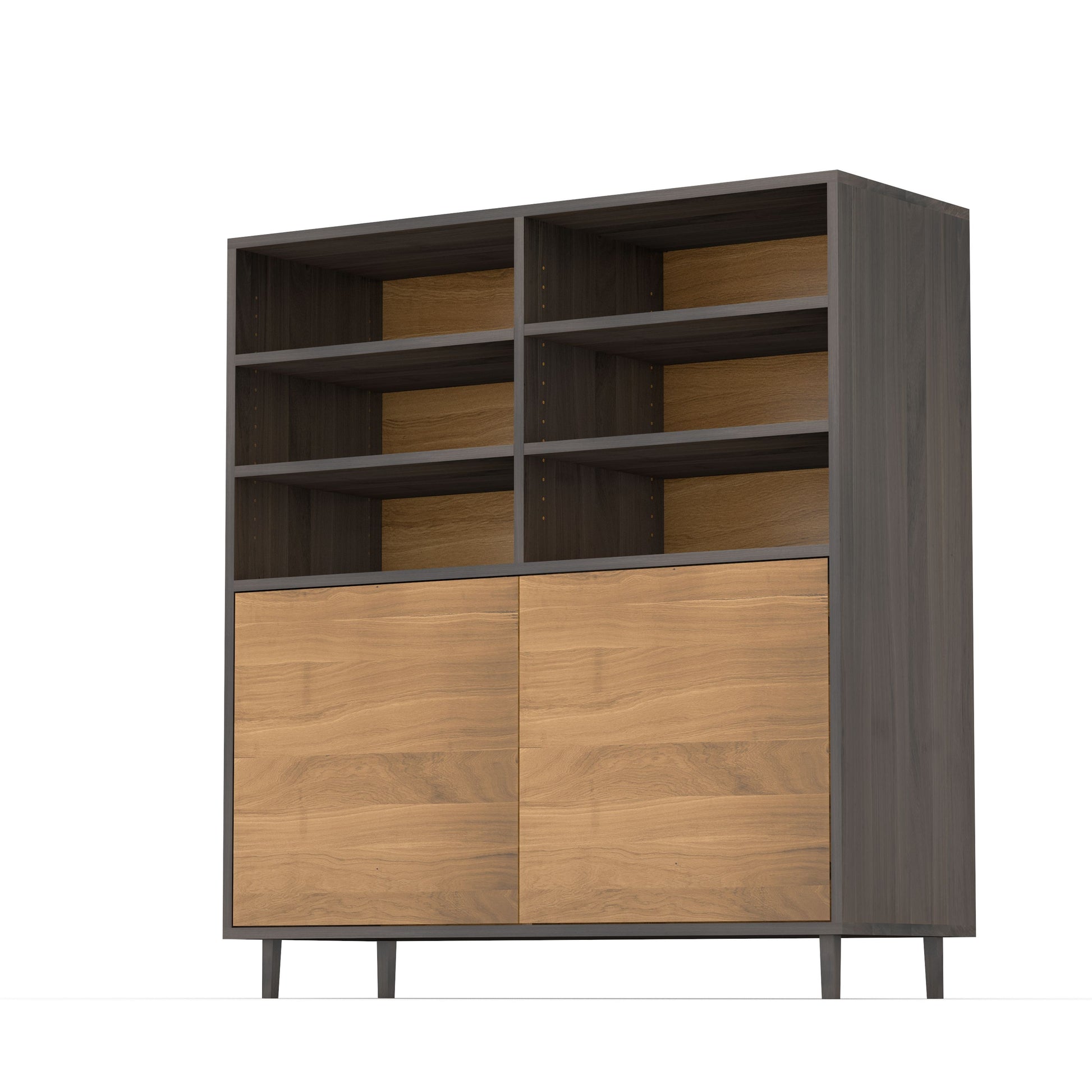 Hochschrank aus Eiche mit schmalen Fugen, natur- und schwarz geölt, 120 cm breit, von Wildwuchs-Möbel.