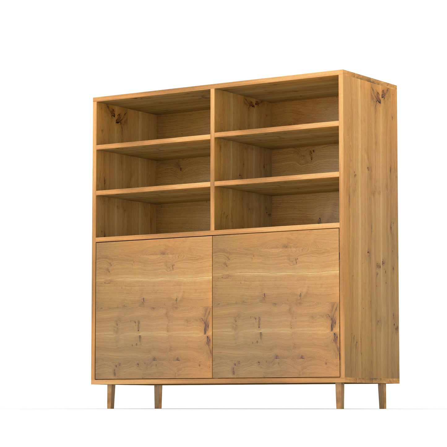 Rustikaler Eichen-Highboard von Wildwuchs-Möbel, schmale Fugen, natur geölt, 120cm breit, modernes Design, sichtbare Holzmaserung