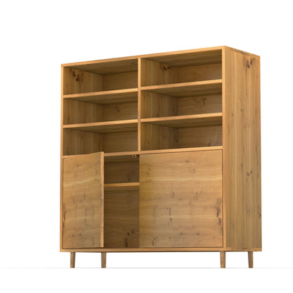 Rustikaler Highboard aus Eiche mit schmalen Fugen, natur geölt, 120 cm breit, von Wildwuchs-Möbel, elegante Holzmaserung sichtbar