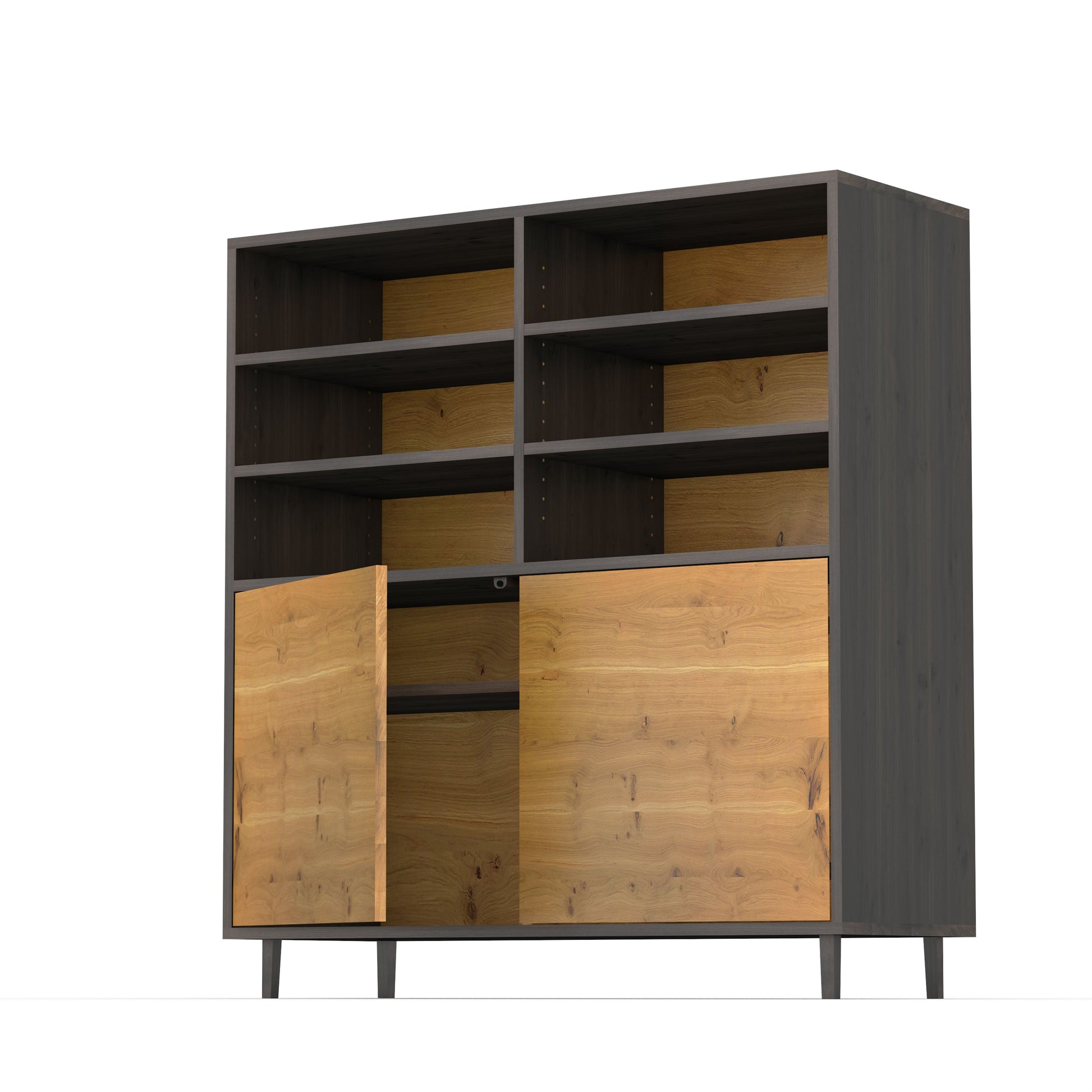 Rustikaler Eich-Hochschrank von Wildwuchs-Möbel, schmale Fugen, natur/schwarz geölt, 120cm breit, elegante Holz-Optik