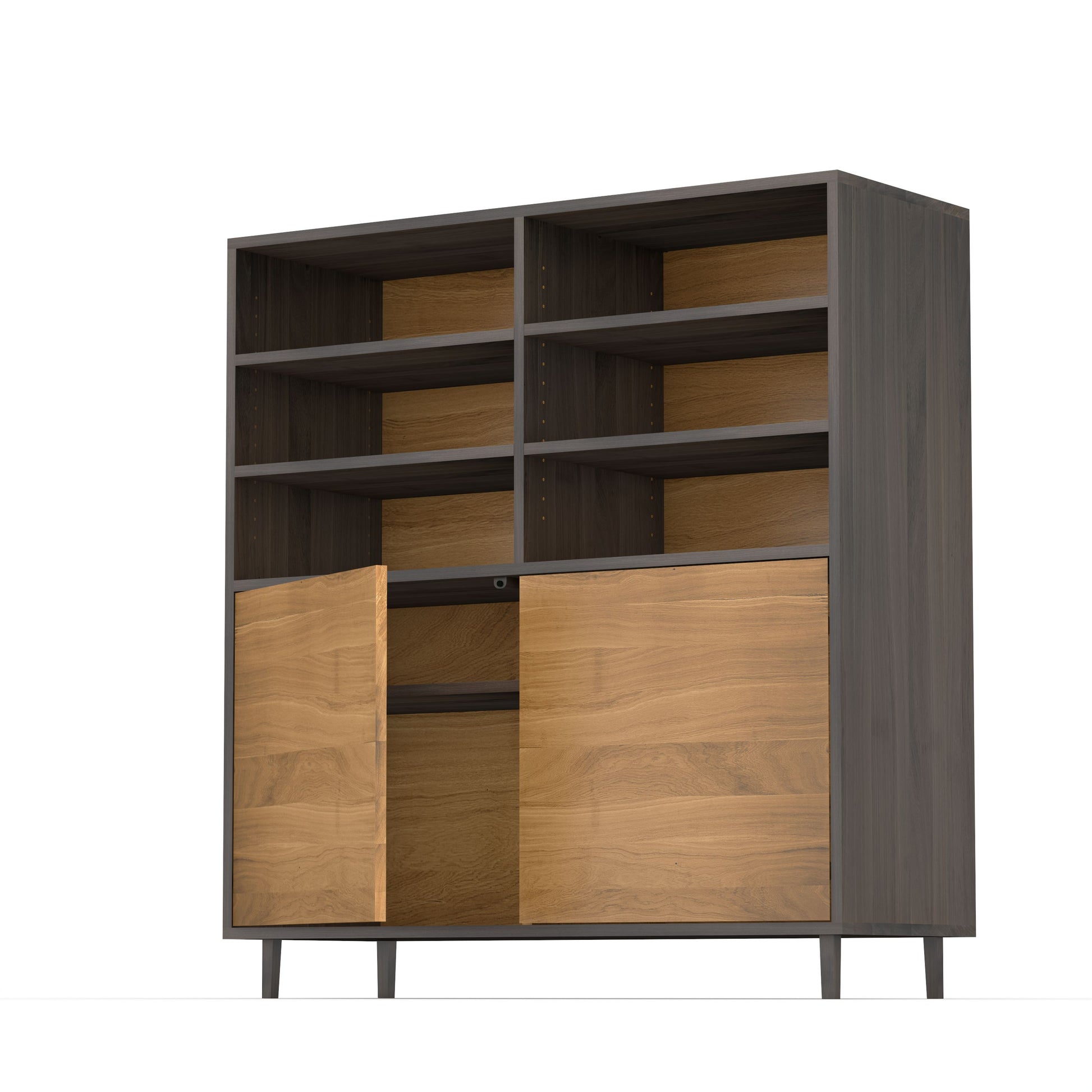 Hochschrank aus Eiche mit schmalen Fugen, natur- und schwarz geölt, 120cm breit, von Wildwuchs-Möbel, modernes Design.