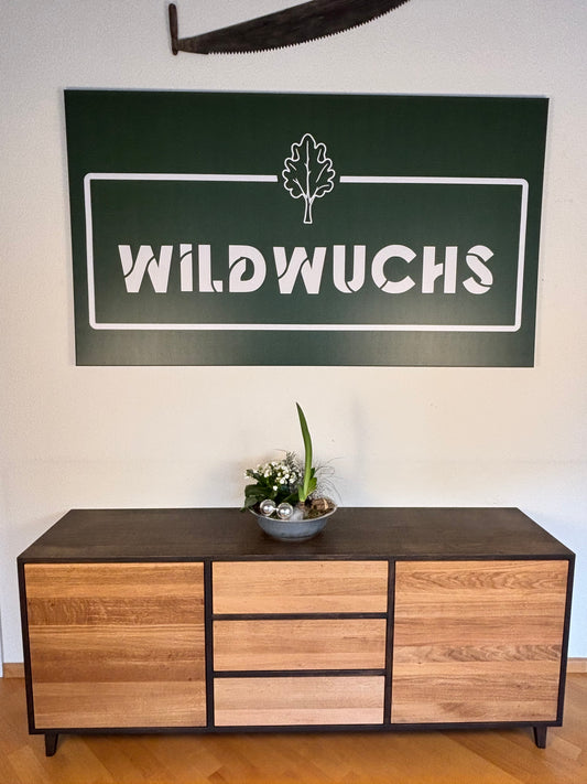 Ausstellungsstück- Sideboard Eiche Rustikal 180 cm Schwarz/Natur gewachst