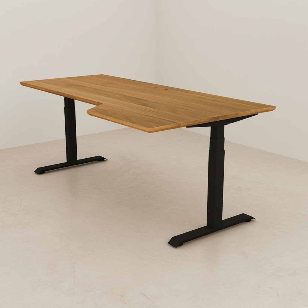 Massivholz Schreibtisch Eiche Premium Natur geölt - elektrisch höhenverstellbar