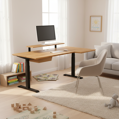 Massivholz Schreibtisch Eiche Premium Natur geölt - elektrisch höhenverstellbar
