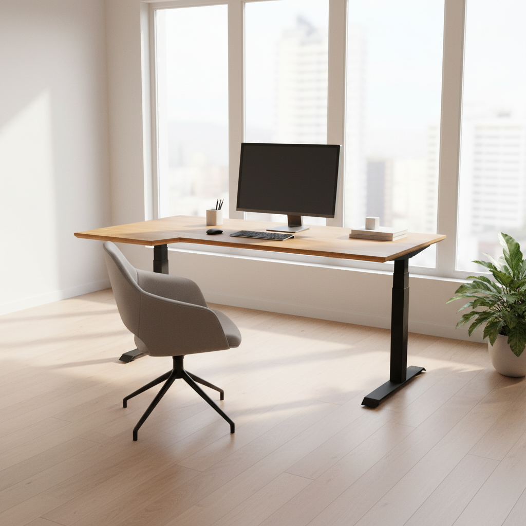 Massivholz Schreibtisch Eiche Premium Natur geölt - elektrisch höhenverstellbar