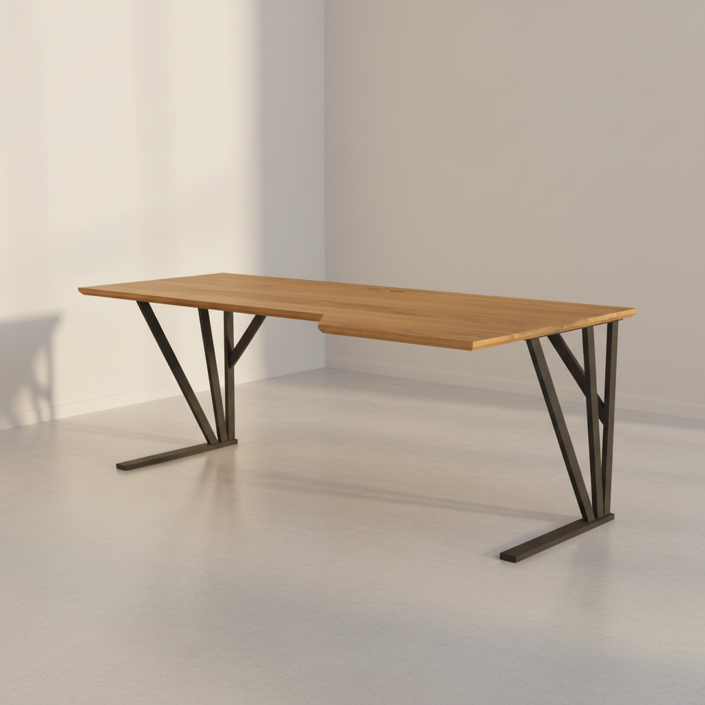 Massivholz Schreibtisch Eiche Premium Natur geölt - Fächergestell