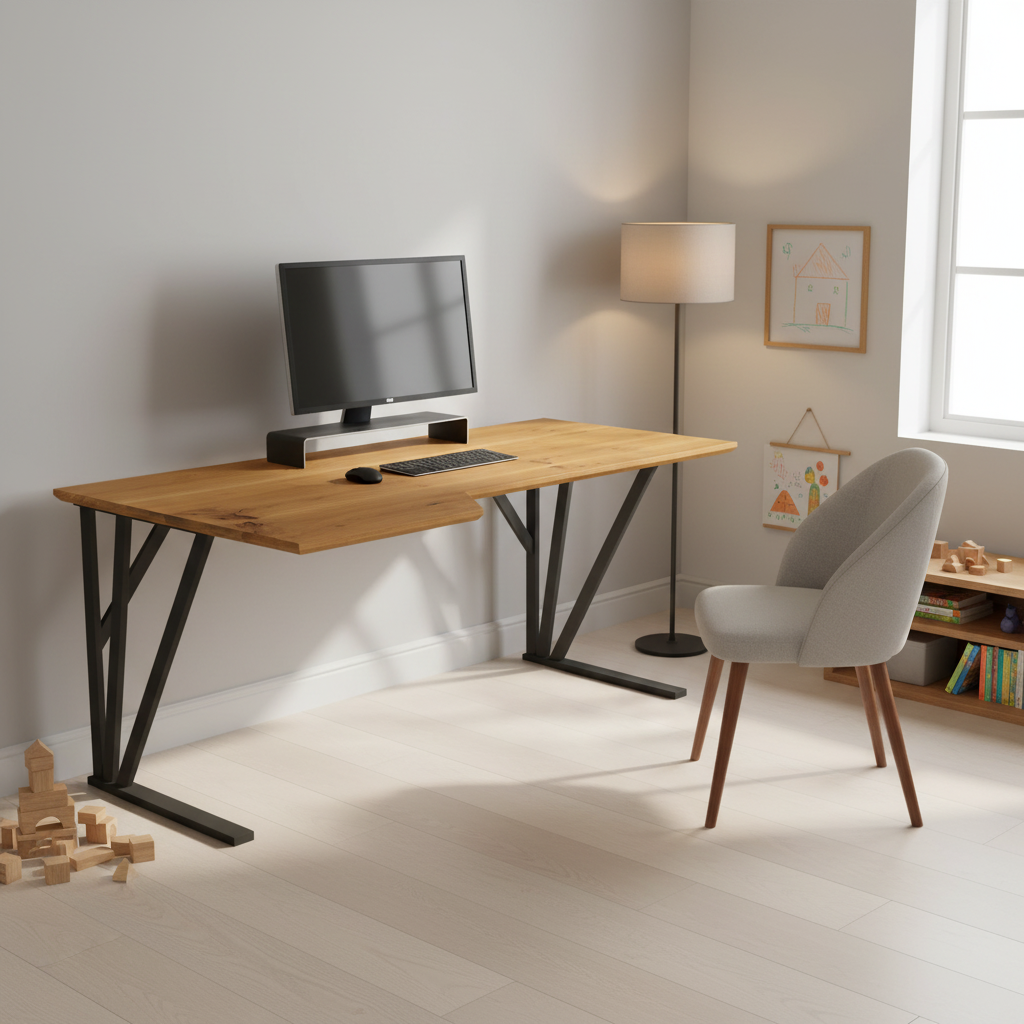 Massivholz Schreibtisch Eiche rustikal Natur geölt - Fächergestell