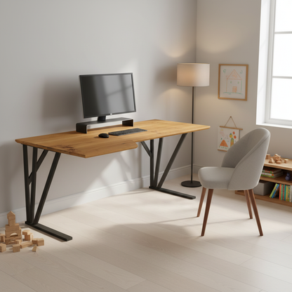 Massivholz Schreibtisch Eiche rustikal Natur geölt - Fächergestell