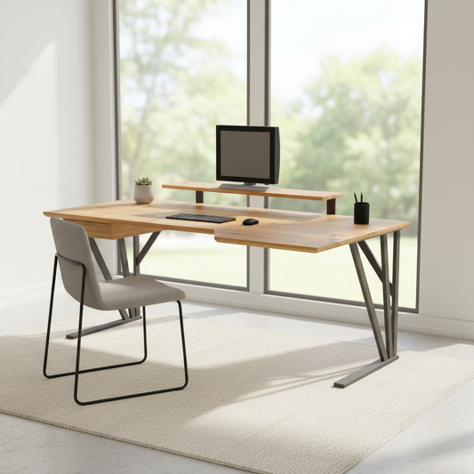 Massivholz Schreibtisch Eiche rustikal Natur geölt - Fächergestell