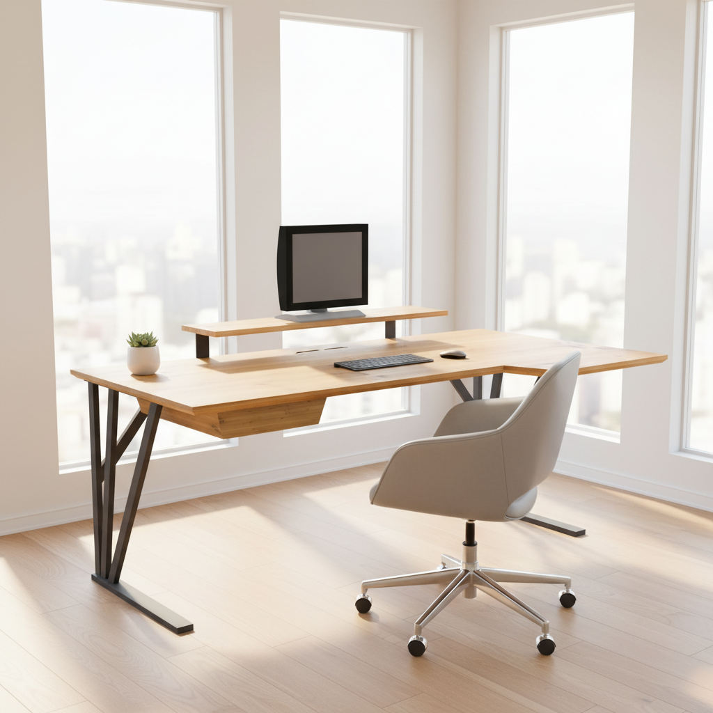 Massivholz Schreibtisch Eiche rustikal Natur geölt - Fächergestell