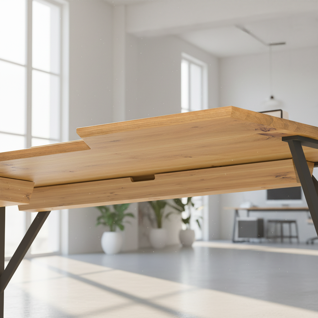 Massivholz Schreibtisch Eiche rustikal Natur geölt - Fächergestell