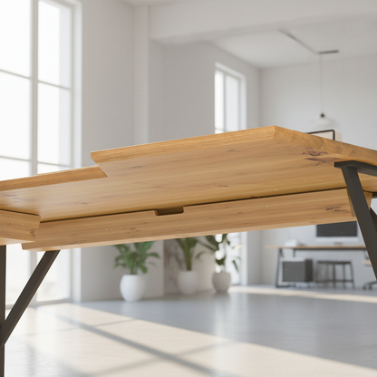 Massivholz Schreibtisch Eiche rustikal Natur geölt - Fächergestell