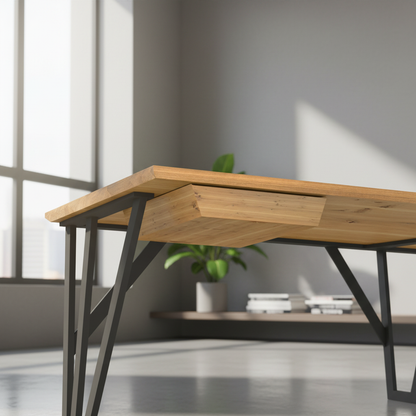 Massivholz Schreibtisch Eiche rustikal Natur geölt - Fächergestell