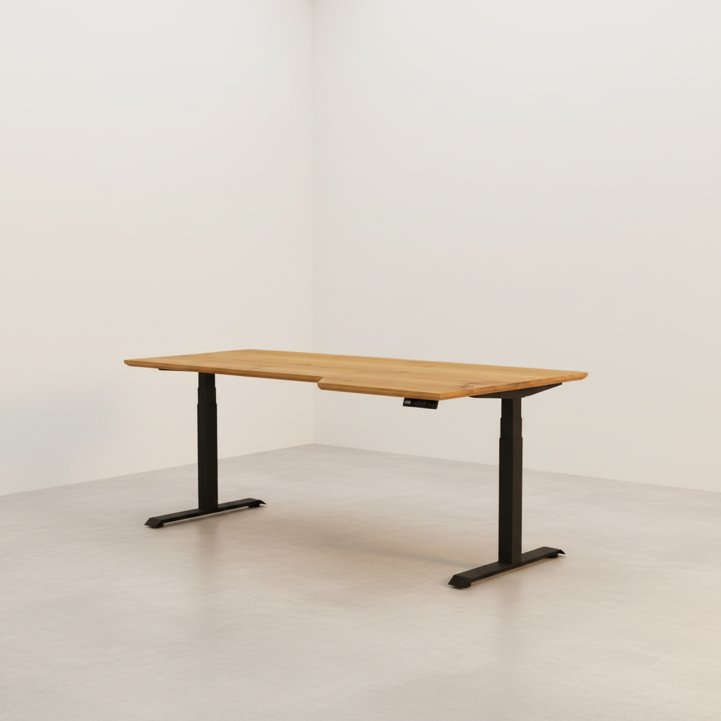 Massivholz Schreibtisch Eiche rustikal Natur geölt - elektrisch höhenverstellbar