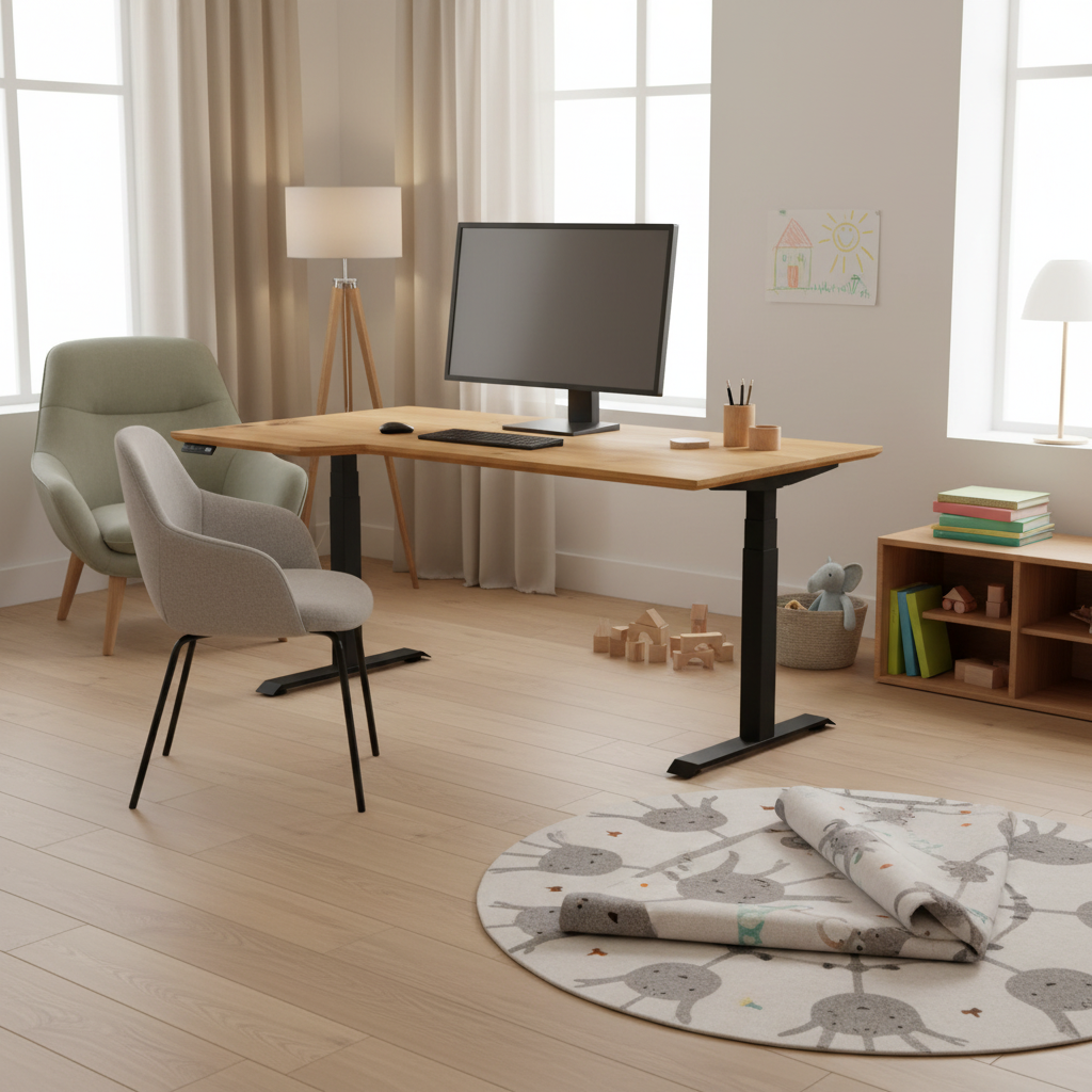 Massivholz Schreibtisch Eiche rustikal Natur geölt - elektrisch höhenverstellbar